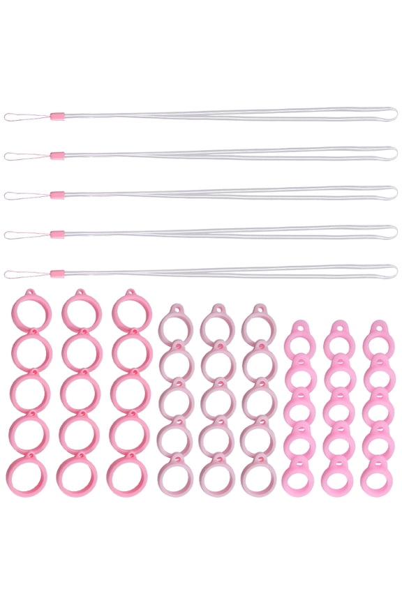 50PCS Anti-Lost Necklace Lanyard Set Including 5PCS Anti-Loss Pendant Strap String Holder with 45PCS 8&13&20mm Pink Silicone Rubber Rings DIY