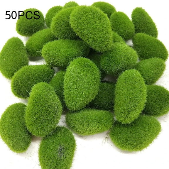 50PCS Artificial Moss Rocks, 5 Size Faux Green Moss Covered Stones Green Moss Fake Moss Decor for Fairy Gardens Floral Arrangements Craft