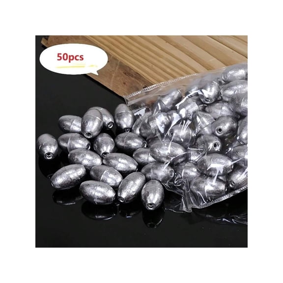 50PCS Assorted Sizes Olive Shaped Hollow Sinkers Iron Lead Alloy Fishing Sinkers With Grooves Suitable For Sea Fishing Long Distance Casting,0.8g