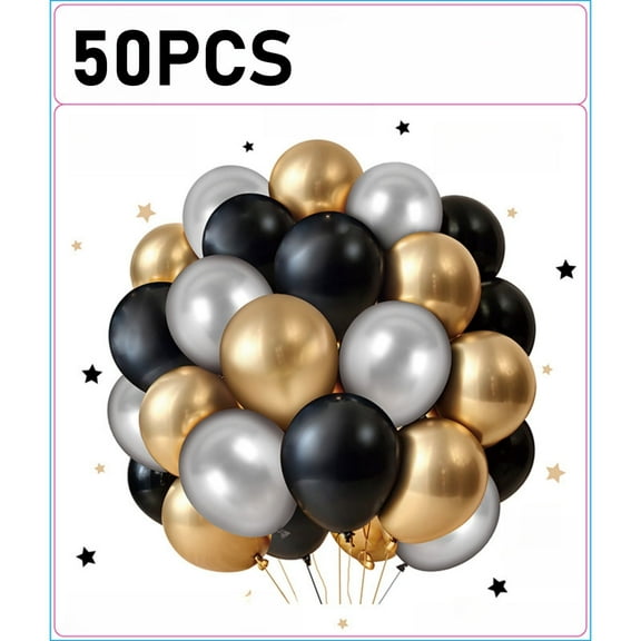 Black and Metallic Gold Balloons, 50PCS 12 Inch Black and Gold Balloon Party Decorations for Birthday,Graduation,New Years,Wedding,Engagement Party Decorations
