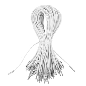 Tofficu 50 Pcs White Elastic String Barbed Cord Stretch Loop Bands with Metal Ends Fastener for Party Hats Masks Badges