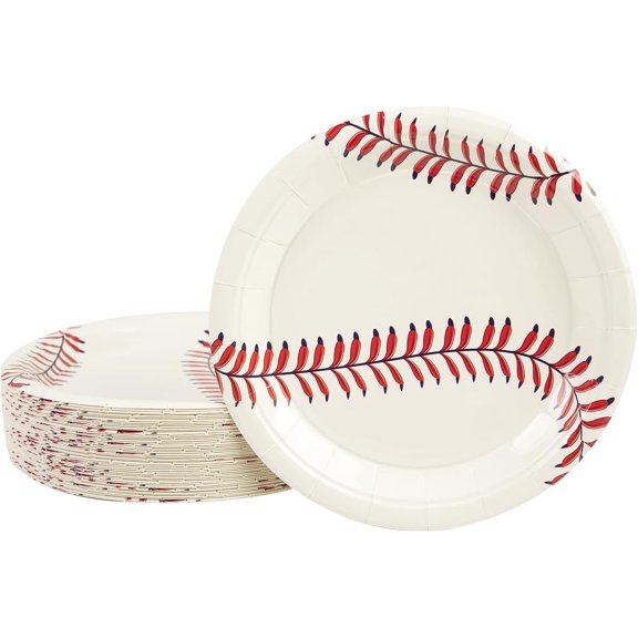 50PCS Baseball Party Paper Plates - 7Inch Round Baseball Dessert Plates for Cake Salad Fruit Pizza Disposable Themed Decoration Supplies for Fan Sports Event, Birthday Party