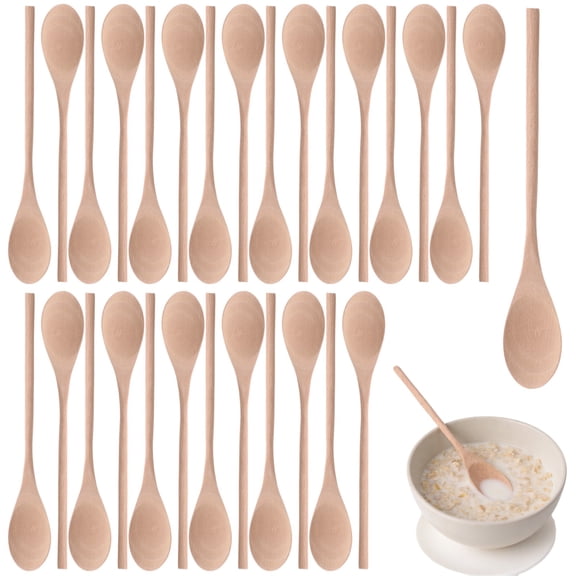 50PCS Beech Wooden Spoons for Cooking, 9.8 Inch Long Handle Kitchen Spoons Bulk Set, Mixing Spoons with Oval Head for Cooking, Baking, Serving