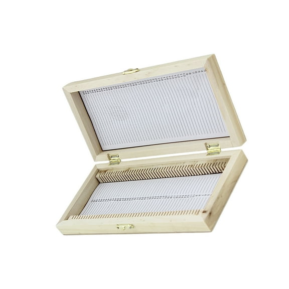 50PCS Biology Glass Prepared Microscope Slides Specimens with Wooden Storage Box Metal Buckle Handmade Solid Organizers
