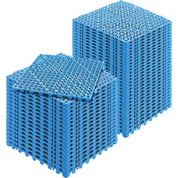 50PCS Blue Interlocking Drainage Tiles 12"x12" Soft PVC Non-Slip Modular Floor Mats with Drain Holes for Bathroom Pool Kitchen Shower Restroom & Wet Areas