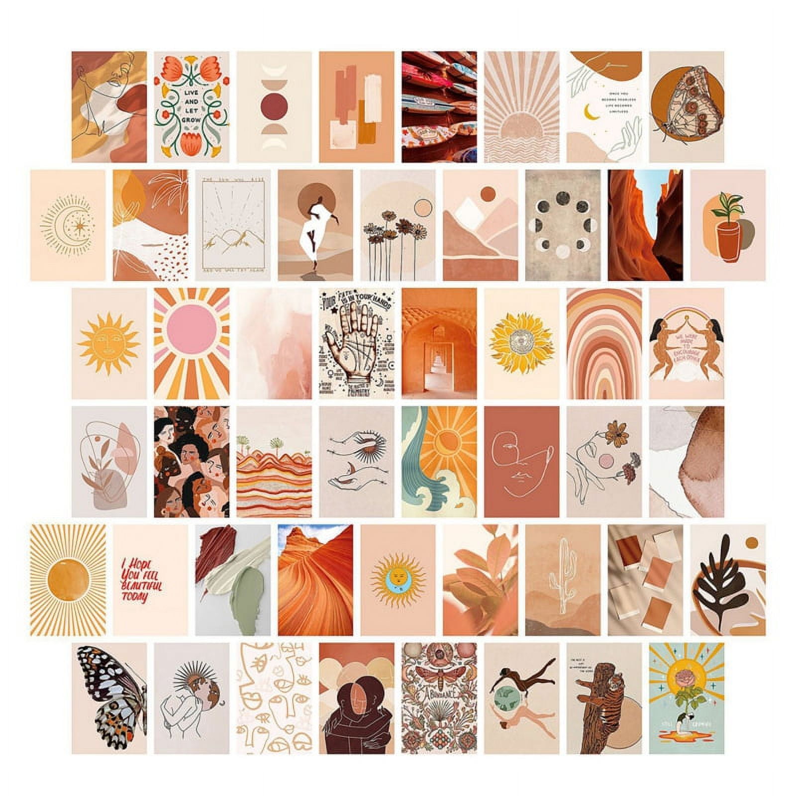 50PCS Boho Aesthetic Pictures Wall Collage Kit, Peach Teal Photo
