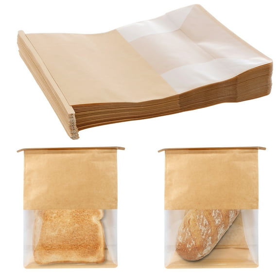 50PCS Bread Bags Paper Sturdy Bread Packaging Bags Thread Sealed Bakery Packaging Bags Clear Bread Storage Bags for Baking