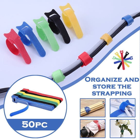 50PCS Cable Management Straps Self Adhesive Hook and Loop Cable Ties Reusable Cord Organizer for Power Cables Charging Wires Desk Office Home Organization,multicolor