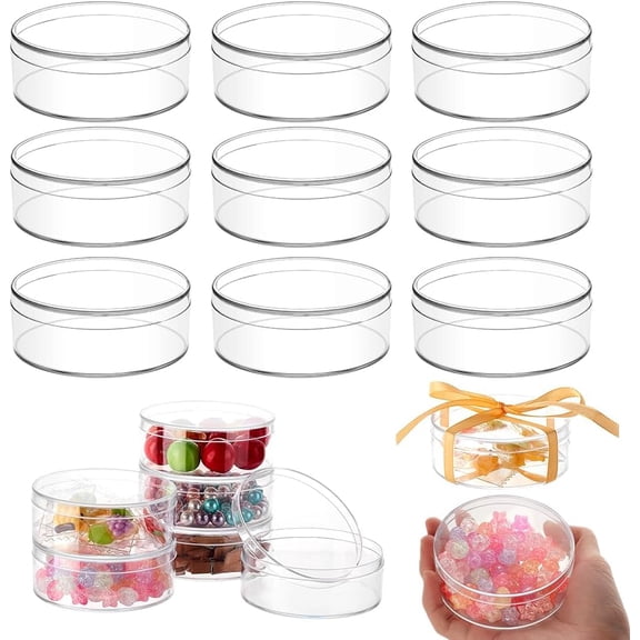 50PCS Clear Round Organizer Box 3"x1" Small Acrylic Containers with Lids Circular Candy Box for Bead Jewelry Storage Wedding