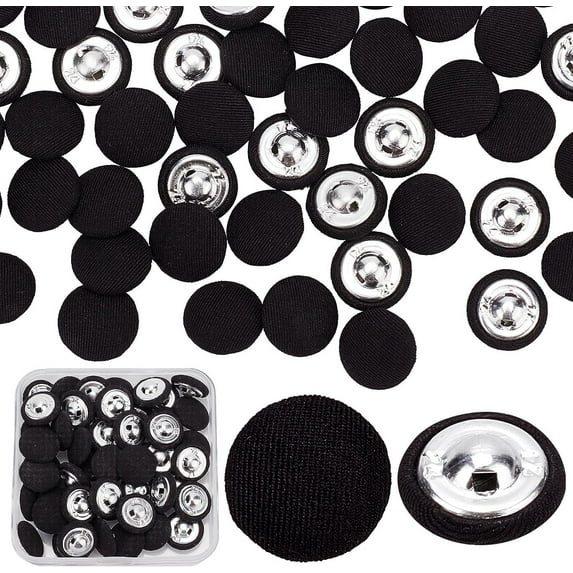 50PCS Cloth Shank Buttons Round Shaped Sewing Button Women Suit Woolen Coat Button Male Jacket Button Shirt Trousers Button Fabric Cloth Covered for Overcoat Garment Accessories Black DIY