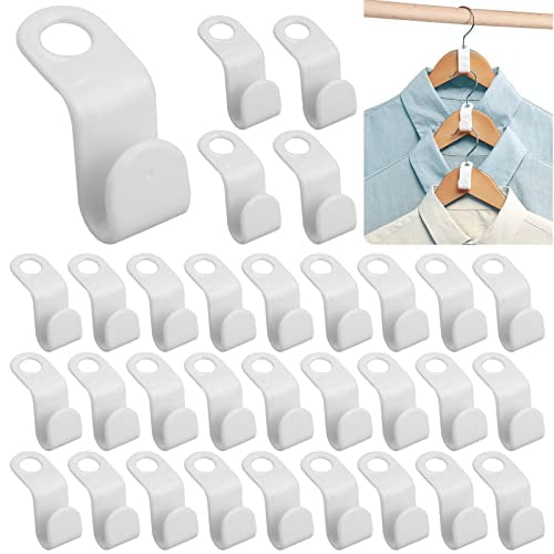 50PCS Clothes Hook Hanger Hooks Space Saving Closet Connector Organizer (White)