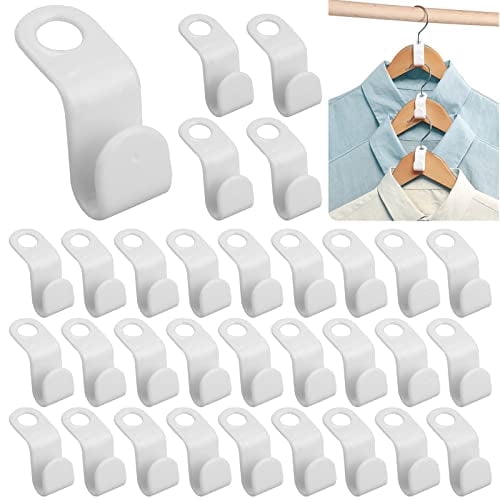 50PCS Clothes Hook Hanger Hooks Space Saving Closet Connector Organizer (White)