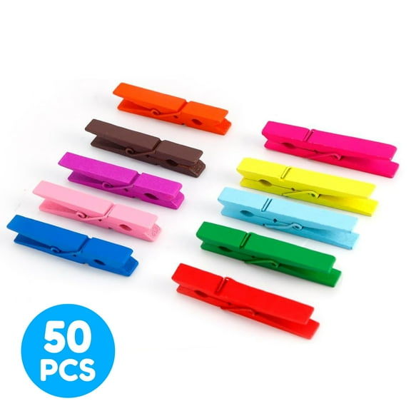 50PCS Colored Wooden Clothespins, 2.9inch 10 Color Clothes Pins for Clip Pictures Photos Decorative, Small Colorful Wood Decoration Closepins Clips,10 Color Each 5Pcs (Colored)