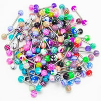 50PCS Colorful Stainless Steel Barbell Tongue Rings - 16mm Piercing Bars - Random Mixed Styles - Fashion Body Jewelry for Men & Women