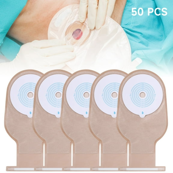 50PCS Colostomy Bags, Convenient Ostomy Bag Supplies, Cut-to-Fit Drainable Pouch, One-Piece Colostomy Bags for Ileostomy Stoma Care
