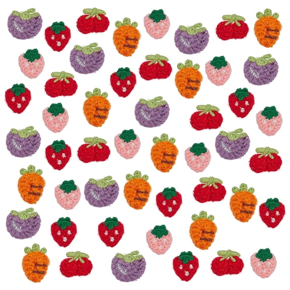 50PCS Crochet Appliques 5 Style Fruit Sew On Patch Strawberry Cherry Small Knitted Fruit Designs for DIY Crafts Headbands Jeans Backpacks Fabric Decor