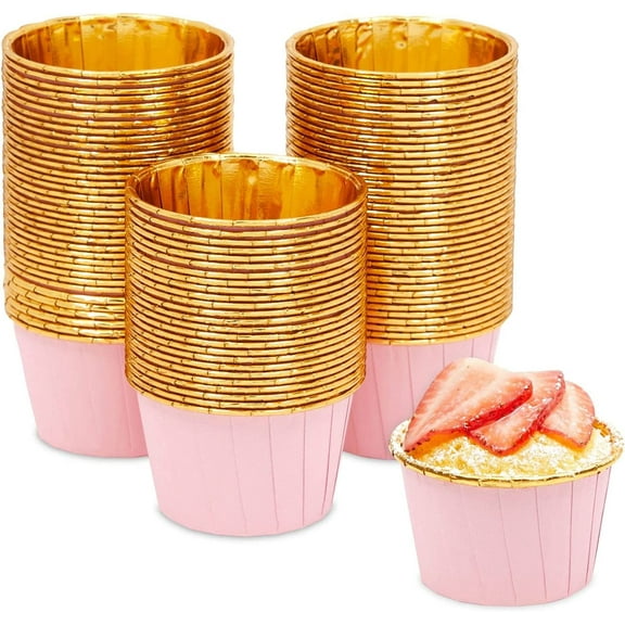 Dalrosia 50PCS Cupcake Cups, 3.5 Oz Disposable Foil Muffin Liners, Gold Cupcake Baking Cups, Ramekin Aluminum Cupcake Tip Pan Ramekin Holders, Little Baking Cups