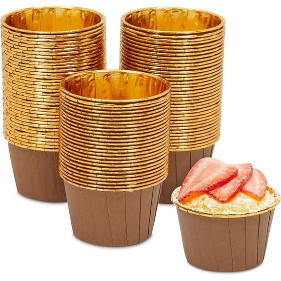 Dalrosia 50PCS Cupcake Cups, 3.5 Oz Disposable Foil Muffin Liners, Gold Cupcake Baking Cups, Ramekin Aluminum Cupcake Tip Pan Ramekin Holders, Little Baking Cups