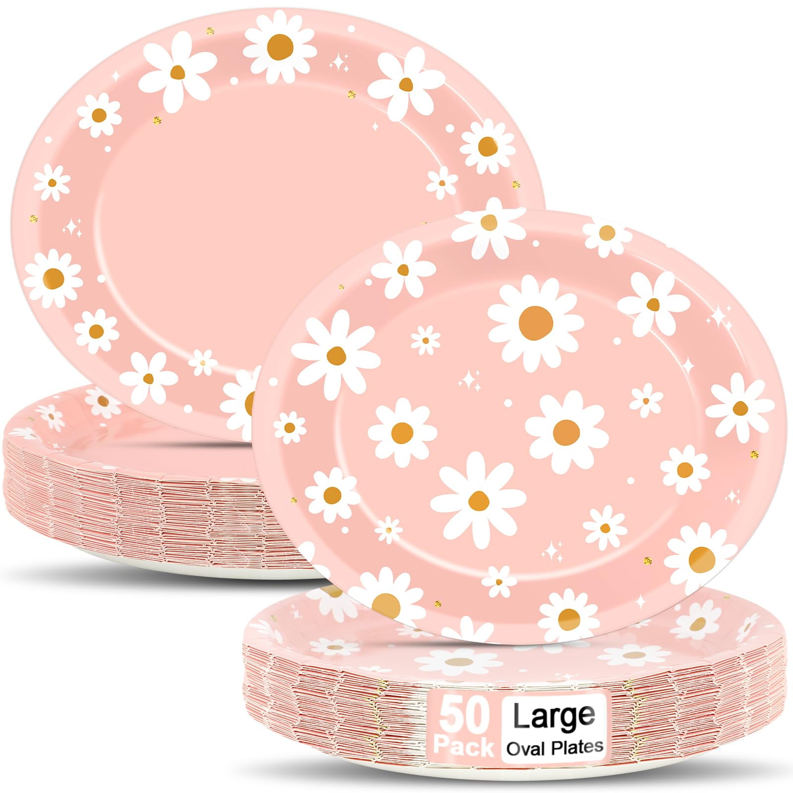 50-Pack Christmas Paper Plates – Large Oval Snowflake Design For Holiday Parties & Gatherings