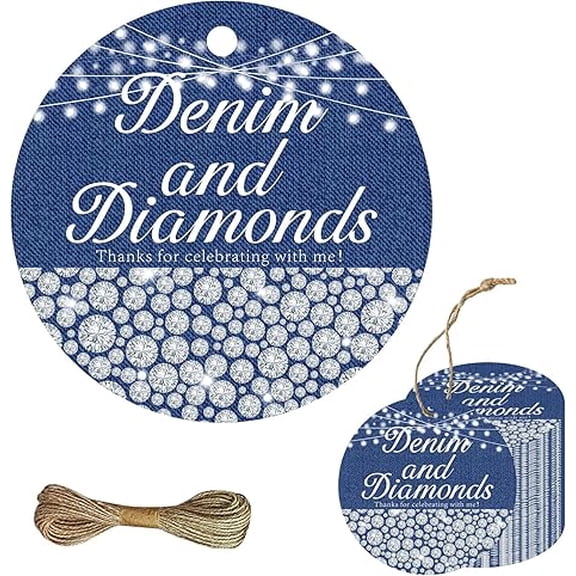 50PCS Denim and Diamonds Bachelorette Thank You Tags Blue Silver Denim and Diamonds Decor New Jeans Bridal Shower Decor Jewelry Birthday Gift Tags Women Bachelorette Bridal Shower Birthday Supplies
