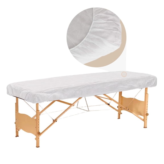50PCS Disposable Fitted Massage Table Sheets, Heavy Duty Elastic Disposable Bed Cover, Breathable Disposable Fitted Sheets for Spa White Non Woven Fabric 36 x 85 Inch