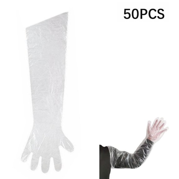 50PCS Disposable Long Arm Glove Plastic Film Farm Cattle Sheep Glove Vet Plastic Glove Veterinary Supplies