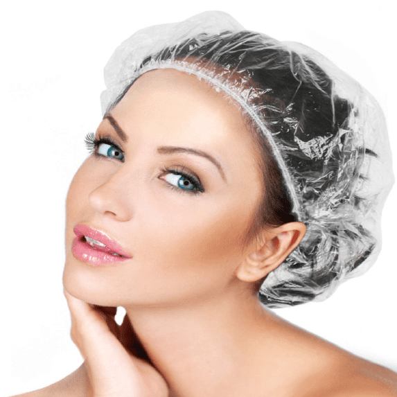 50PCS Disposable Shower Caps, Plastic Clear Thickening and Thick Waterproof Caps for Hair Treatment, Spa, Hotel and Hair Solon, Home Use,Portable Travel (Size 44CM)