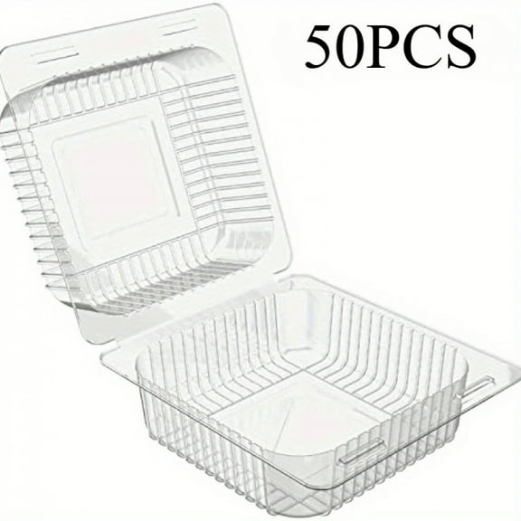 50PCS Disposable Transparent Cake Box Kitchen Storage Storage Box Suitable for Picnics Parties Vegetables Fruits Desserts