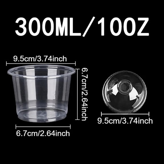 50PCS Disposable Transparent Plastic Cups Dome Flat Lids Milk Tea Cups Bowls Fruit Juice Coffee Ice Cream Cake Container