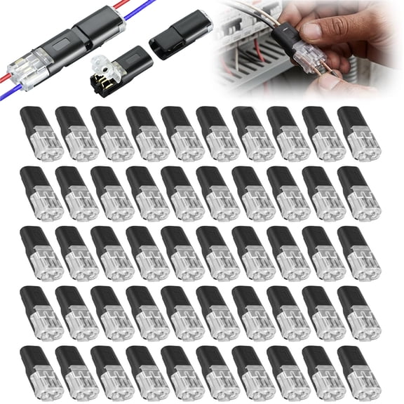 50PCS Double Wire Plug in Connector with Locking Buckle,Double Wire Lock-Grip Connector, Compact Locking Wire Connectors LED Light Strip Connectors 2 Pin for Automotive, DIY Projects (50PCS)