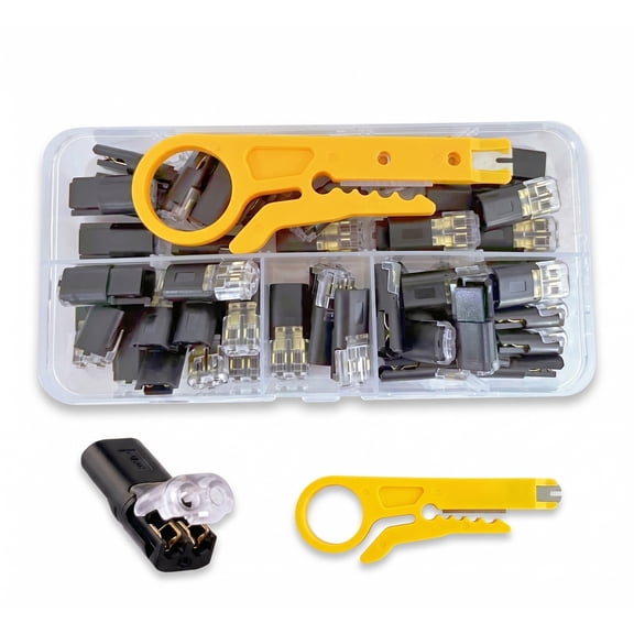 50PCS Double Wire Plug In Connector LED Strip Connectors with Mini Cutting Tool D2 for Low Voltage LED Strip and Landscape Lighting