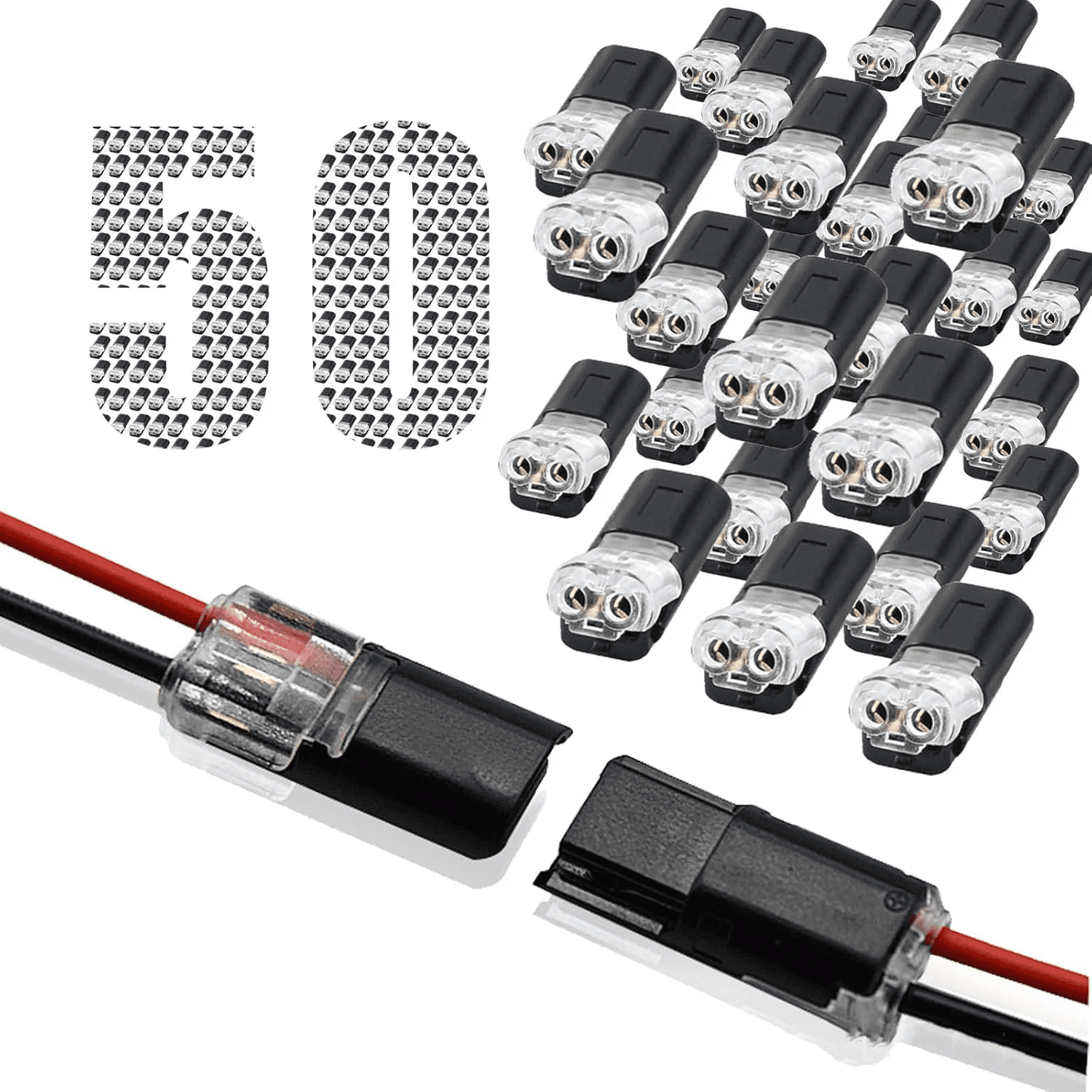 50PCS Double-wire Plug-in Connector with Locking Buckle, Quick Connect Plug for LED Light Strip,No Wire-Stripping Needed
