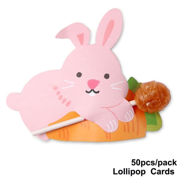 50PCS Easter Decors Rabbits Lollipop Cards Cartoon Animal Unicorn Candy Lollipop Cards Birthday Party Decorations Kids Favors