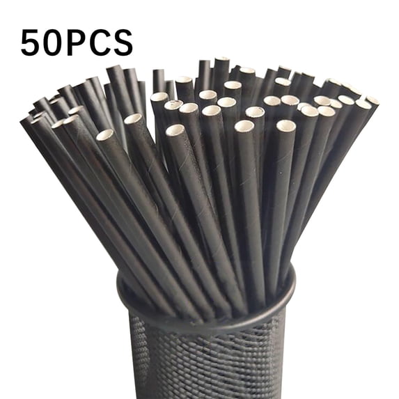 50PCS Eco-Friendly Biodegradable Paper Straws,Food-Safe, Non-Toxic Disposable Drinking Straws for Hot/Cold Beverages, Birthday Parties & DIY Crafts – Vibrant Cake & Dessert Decoration Supplies Black