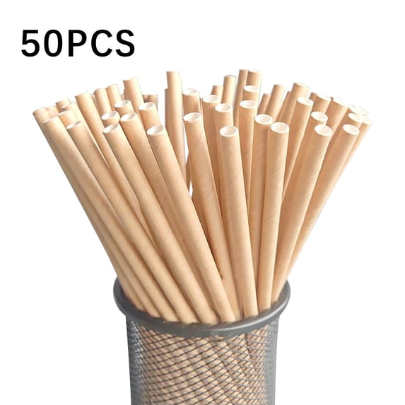 50PCS Eco-Friendly Biodegradable Paper Straws,Food-Safe, Non-Toxic Disposable Drinking Straws for Hot/Cold Beverages, Birthday Parties & DIY Crafts – Vibrant Cake & Dessert Decoration Supplies Beige