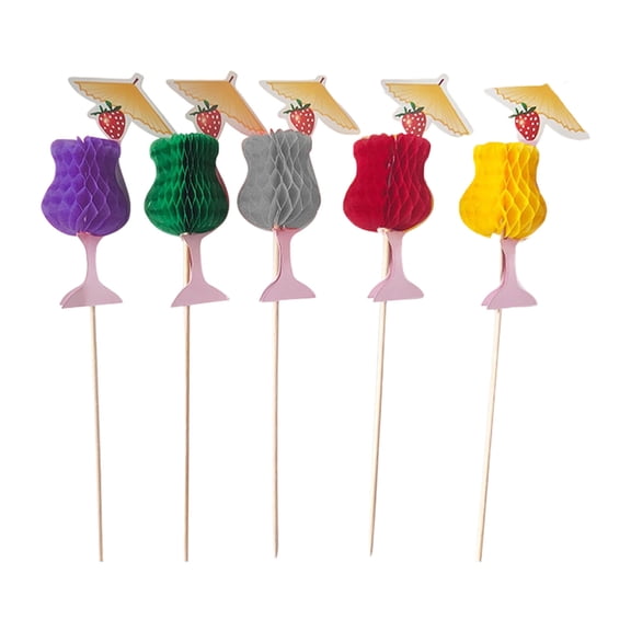 50PCS Efficient Wooden Hawaiian Theme Cocktails Picks with Textured Umbrellas Perfect for Summers Entertaining
