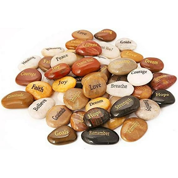 50PCS Engraved Rocks Different Words Inspirational Stones Bulk Faith Stones Zen Stones Gratitude Rocks Healing Prayer Stones Encouragement Rocks, 2"-3" Each$$Home Decor, Kitchen, & Other
