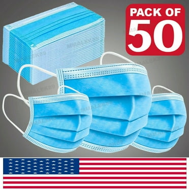 50PCS Face Mask Protective Breathable Covering Blue