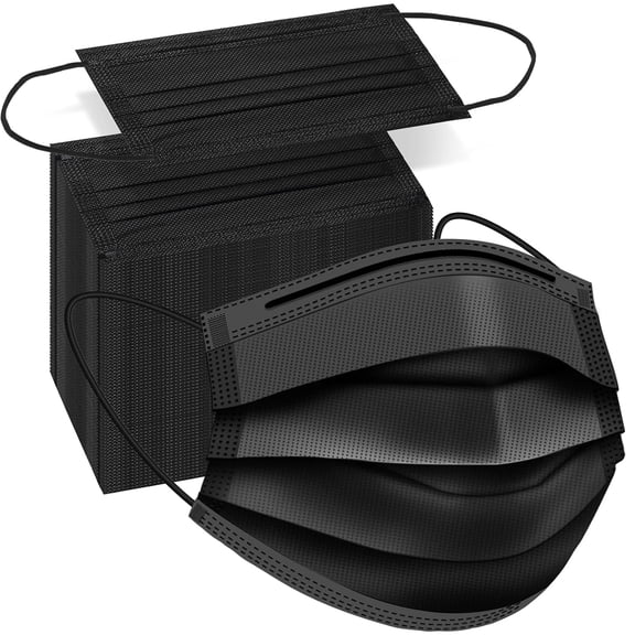 50PCS Face Masks Disposable for Adults, Breathable 3-Ply Solid Mask with Adjustable Nose Wire & Elastic Ear Loop for Daily Use (Black)