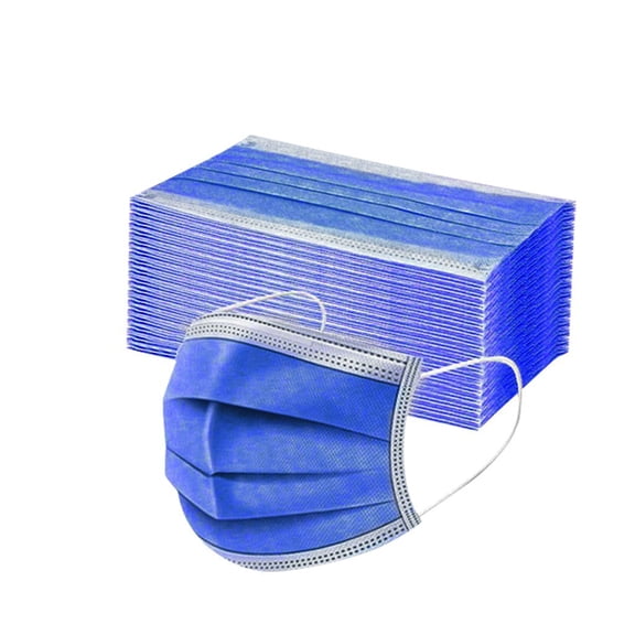 50PCS Face Masks Disposable for Adults, Breathable 3-Ply Solid Mask with Adjustable Nose Wire & Elastic Ear Loop for Daily Use (Dark Blue)