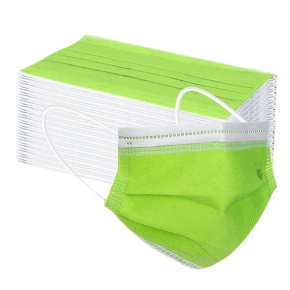 50PCS Face Masks Disposable for Adults, Breathable 3-Ply Solid Mask with Adjustable Nose Wire & Elastic Ear Loop for Daily Use (Fruit Green)