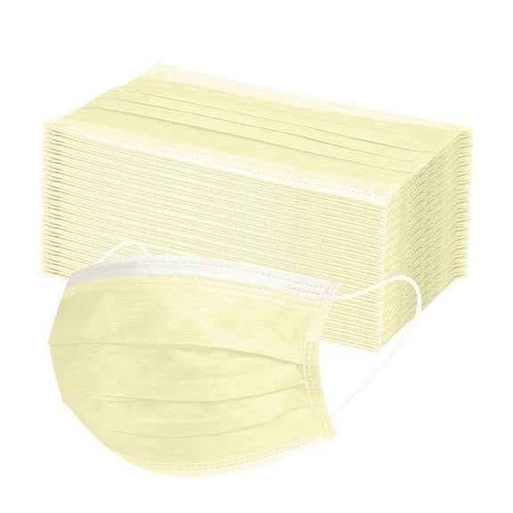 50PCS Face Masks Disposable for Adults, Breathable 3-Ply Solid Mask with Adjustable Nose Wire & Elastic Ear Loop for Daily Use (Yellow)