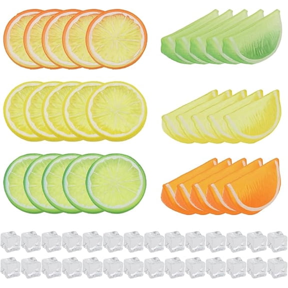 50PCS Fake Ice Cubes, 30PCS Fake Lemon Slices, Acrylic Ice Cubes for Home Kitchen, Decoration and Photography Prop