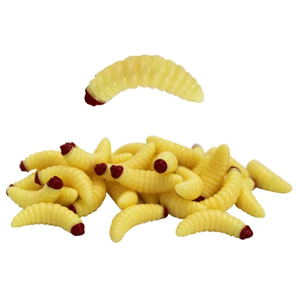 50PCS Fake Worms Realistic Soft Fishing Lures Plastic Lifelike Maggots Bread Worm for Fishing and Prank Props