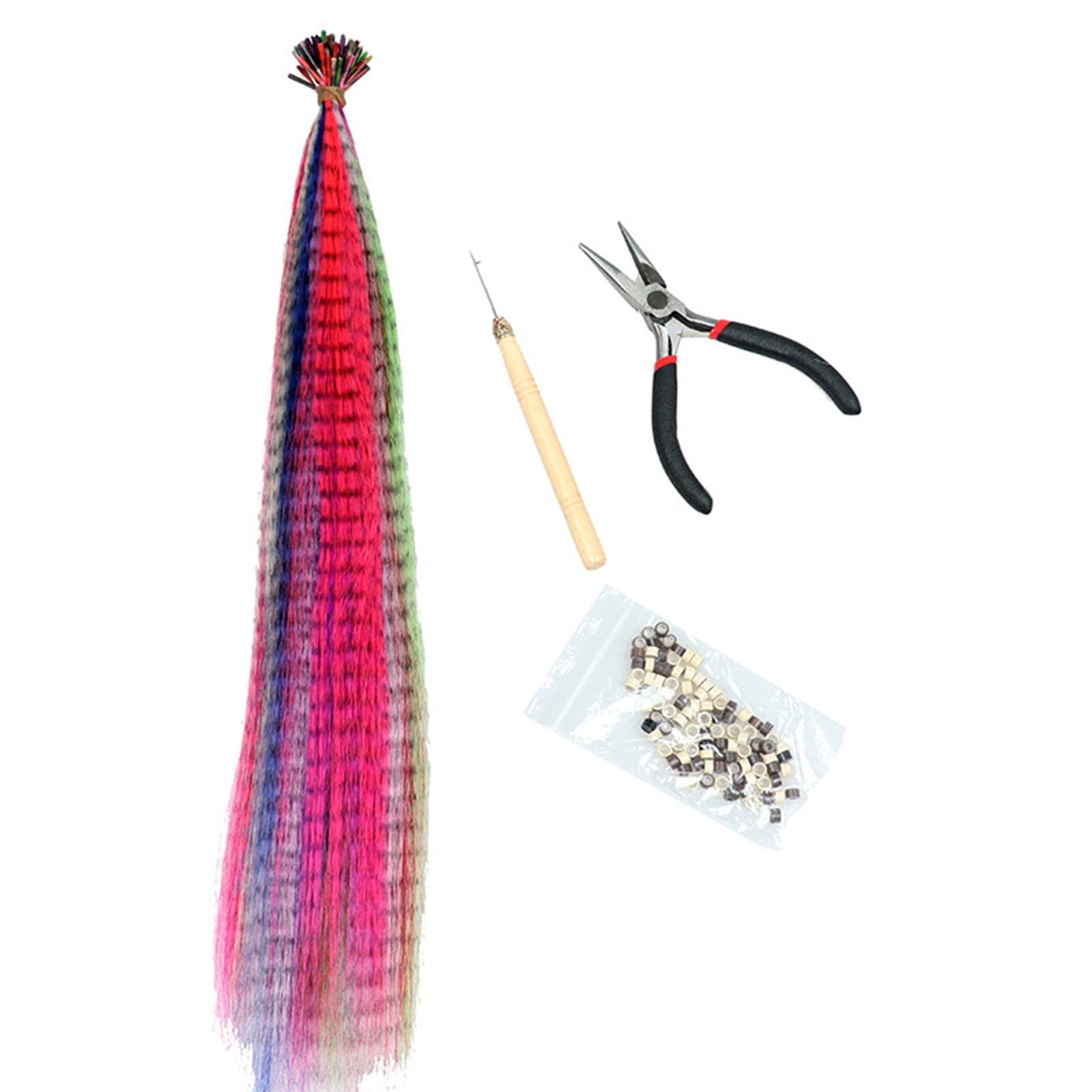 50PCS Feather Hair Extension Kit With Synthetic Feathers Beads Plier