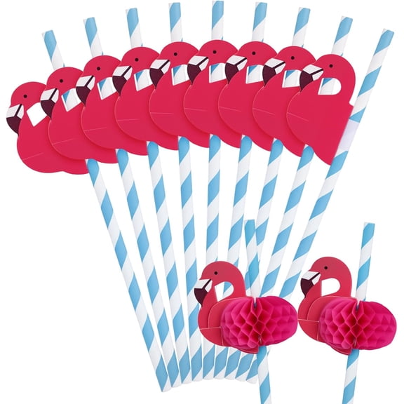 50PCS Flamingo Straws, Flamingo Paper Drinking Straws for Tropical Luau Pool Party Supplies Table Decor Birthday Wedding Tableware Decoration
