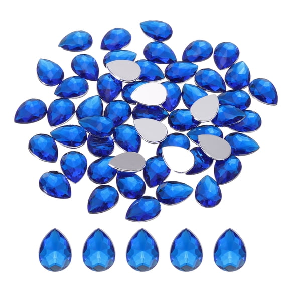 50PCS Flat Back Acrylic Teardrop Gems 10x14mm Artificial Rhinestones for DIY Crafts Bead Wedding Dark Blue