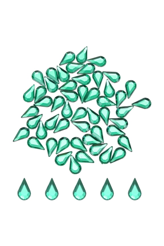 50PCS Flat Back Acrylic Teardrop Gems 6x10mm Artificial Rhinestones DIY Crafts Bead Jewelry Making Lake Blue