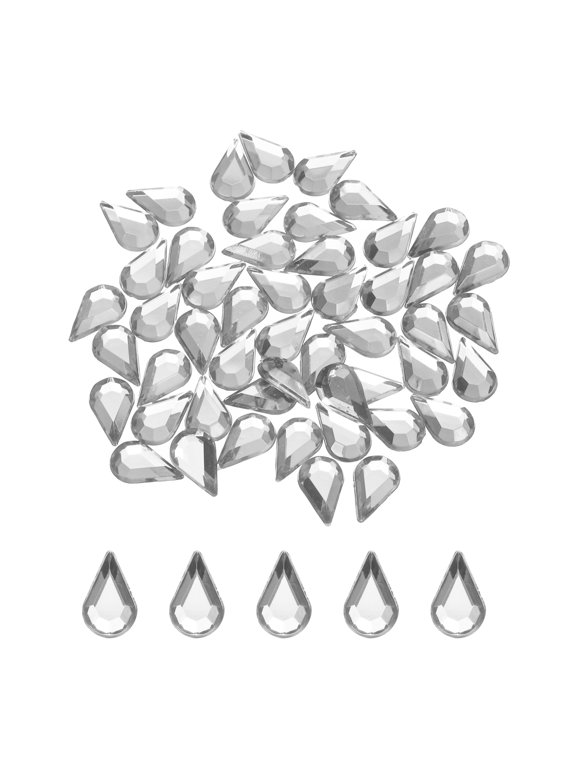 50Pcs Flat Back Acrylic Teardrop Gems 0.24" x 0.39" Artificial Rhinestones for DIY Crafts Bead Wedding Party Face Painting Jewelry Making White