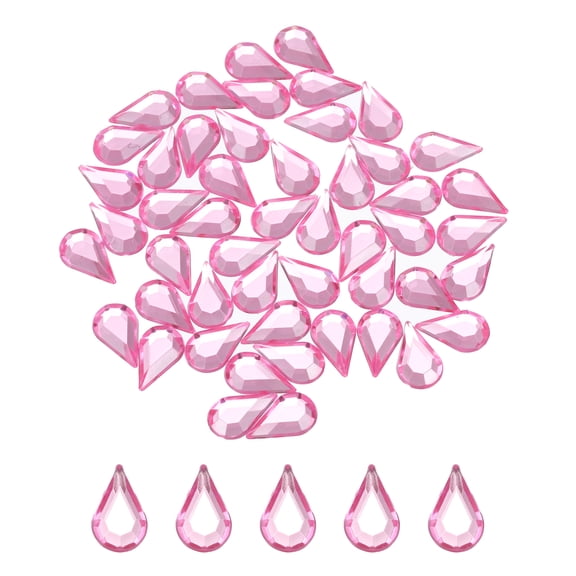 50PCS Flat Back Acrylic Teardrop Gems 8x13mm Artificial Rhinestones for DIY Crafts Bead Wedding Party Face Painting Jewelry Making Light Pink